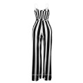 2021 Summer wholesale fashionable casual ladies rompers women's wide leg pants women bandage lace up striped halter jumpsuit